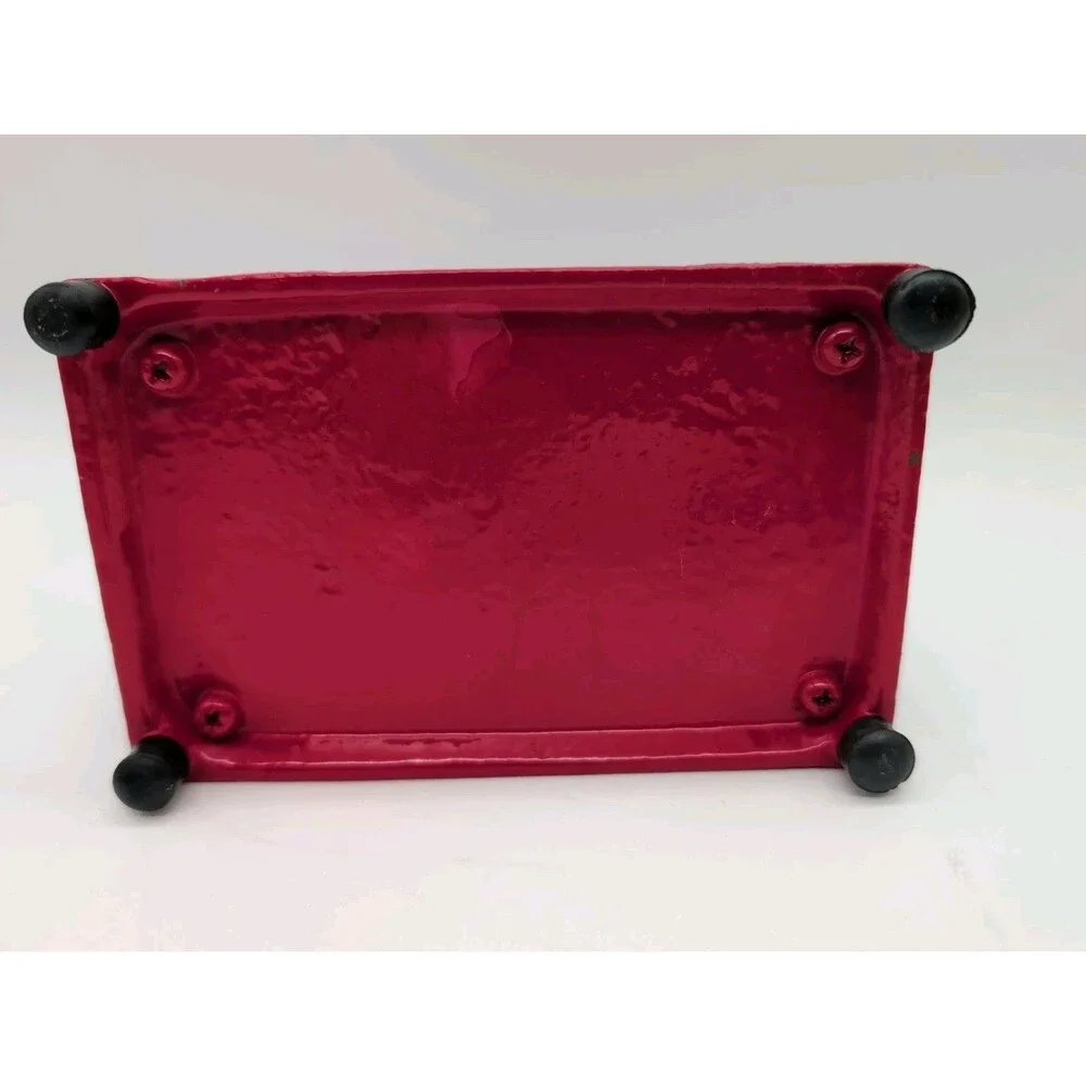 Cast Iron Napkin Holder Red Scroll Design Letter Organizer Farmhouse Heavy Vtg